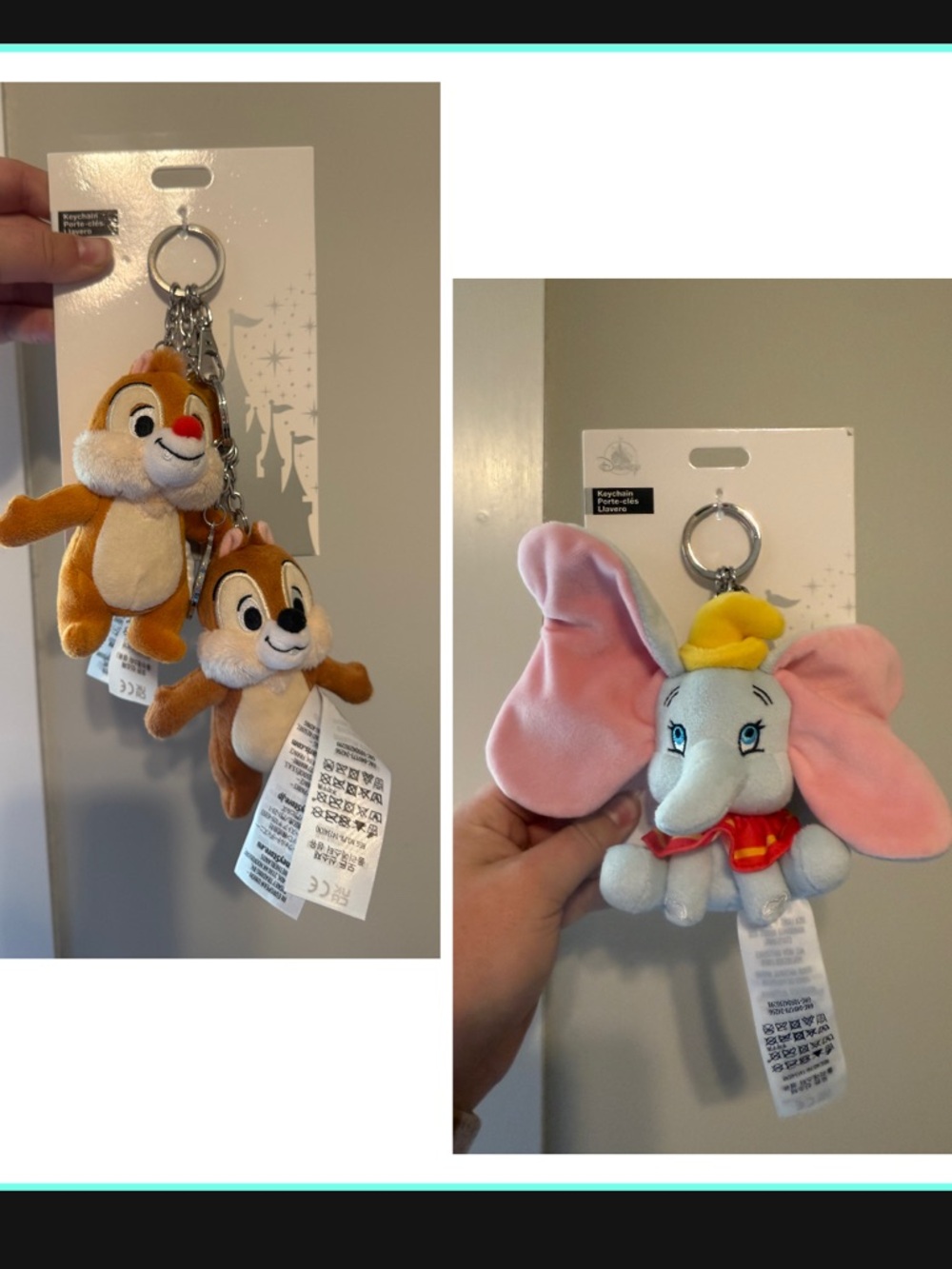 Disney park plush keychain chip,dale,dumbo